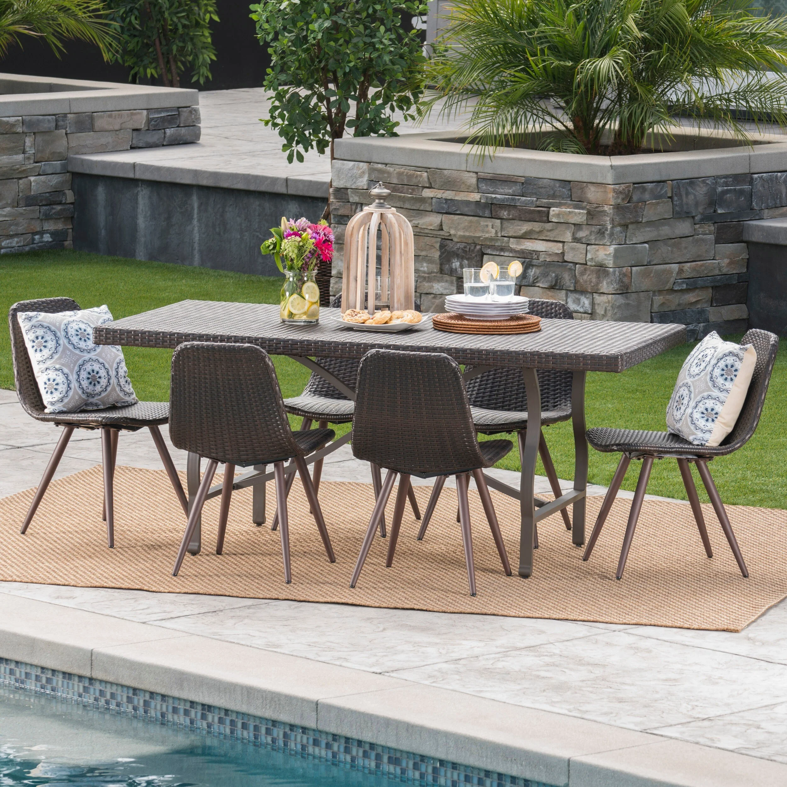 Christopher Knight Home Nina Outdoor 7-Piece Rectangle Wicker Dining Set by