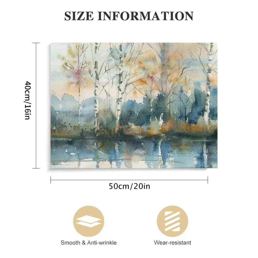 Creowell  Birch Tree Reflections Quaint Lake Clearing Landscape Canvas Wall Art, 20x16 in/16x12 in