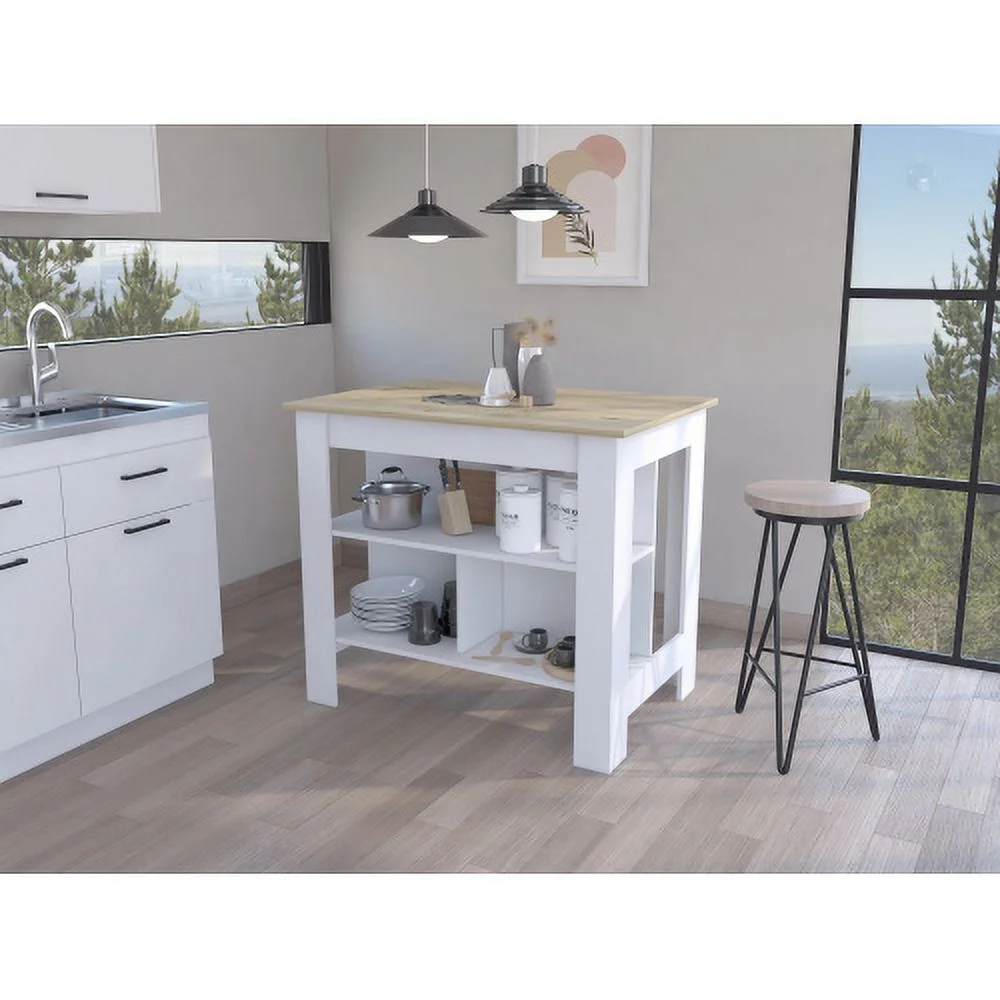 Rockaway 3-Shelf Kitchen Island White and Light Oak
