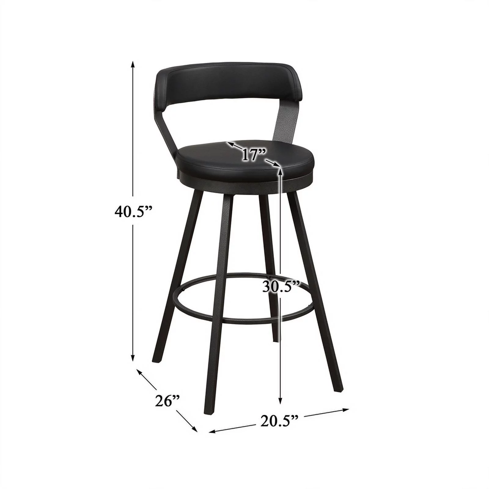 Pemberly Row Metal Swivel Pub Height Chair in Silver/Black (Set of 2)