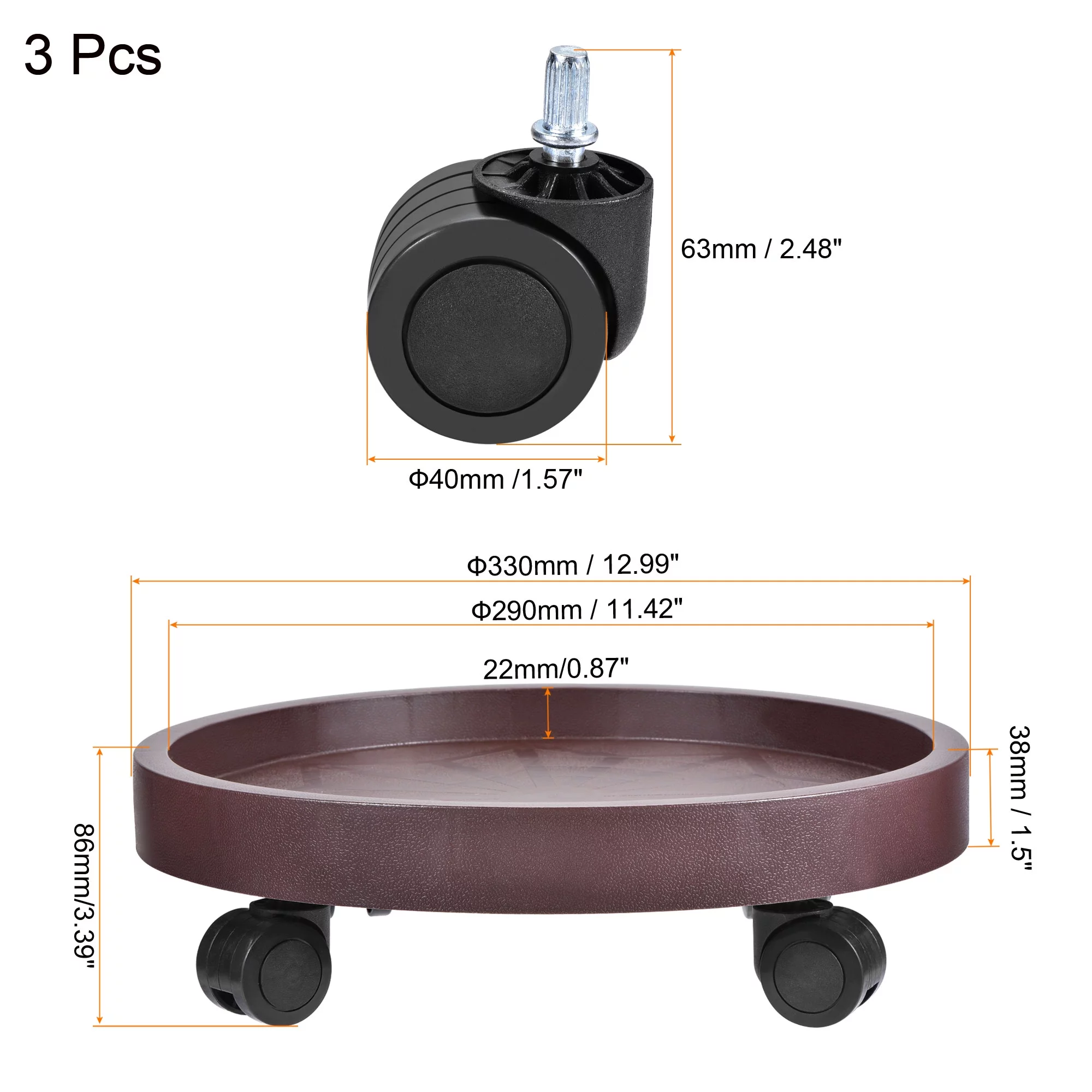 Unique Bargains Plant Pallet with Wheel Round Plastic Rolling Flowerpot Dolly