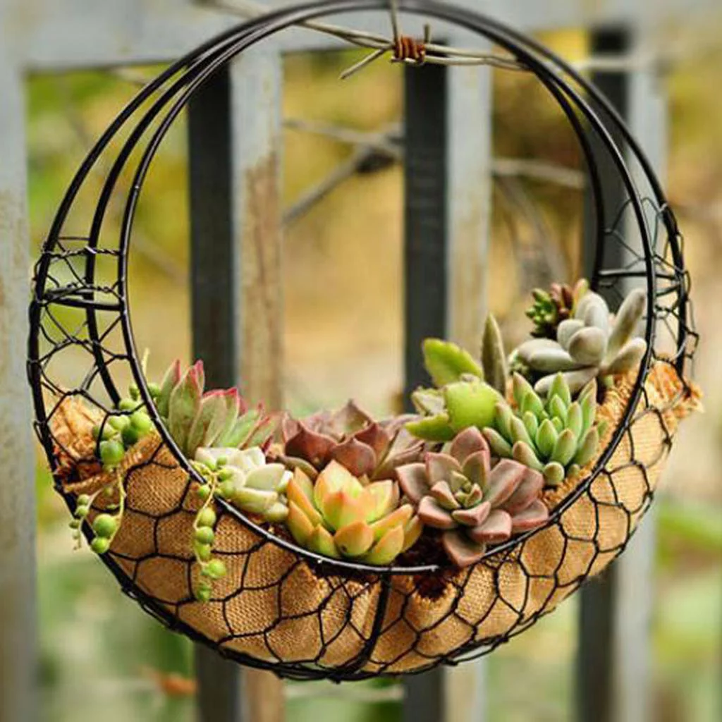 4x Rustic Romantic Iron Frame Moon Shape Succulent Plant Pot Hanging Pot 11 ''