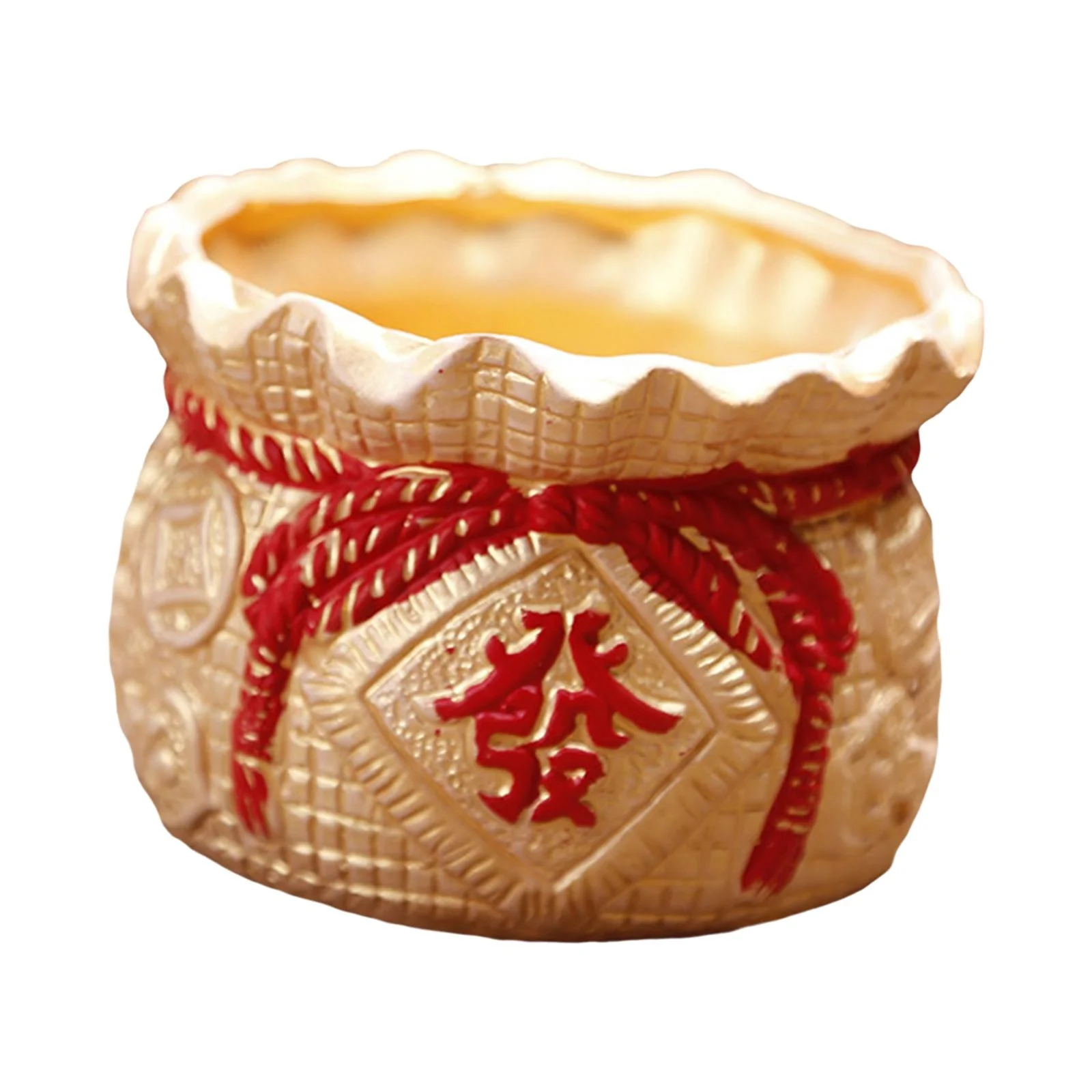 flameer Blessed Bag Flower Pot Living Room Bedroom Bookshelf Festival Flower Golden 12cmx9cm