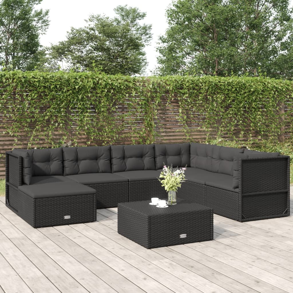 Aibecy 7 Piece Patio Set with Cushions Black Poly Rattan
