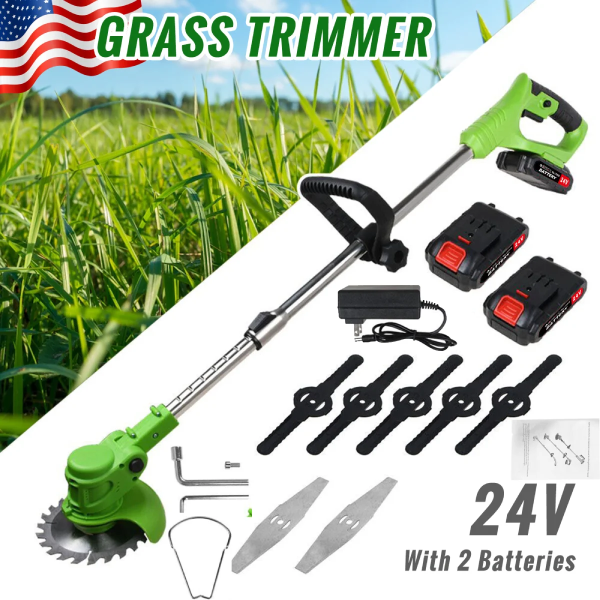Electric Cordless Grass String Trimmer Lawn Edger Weed Wacker Cutter w/ Battery
