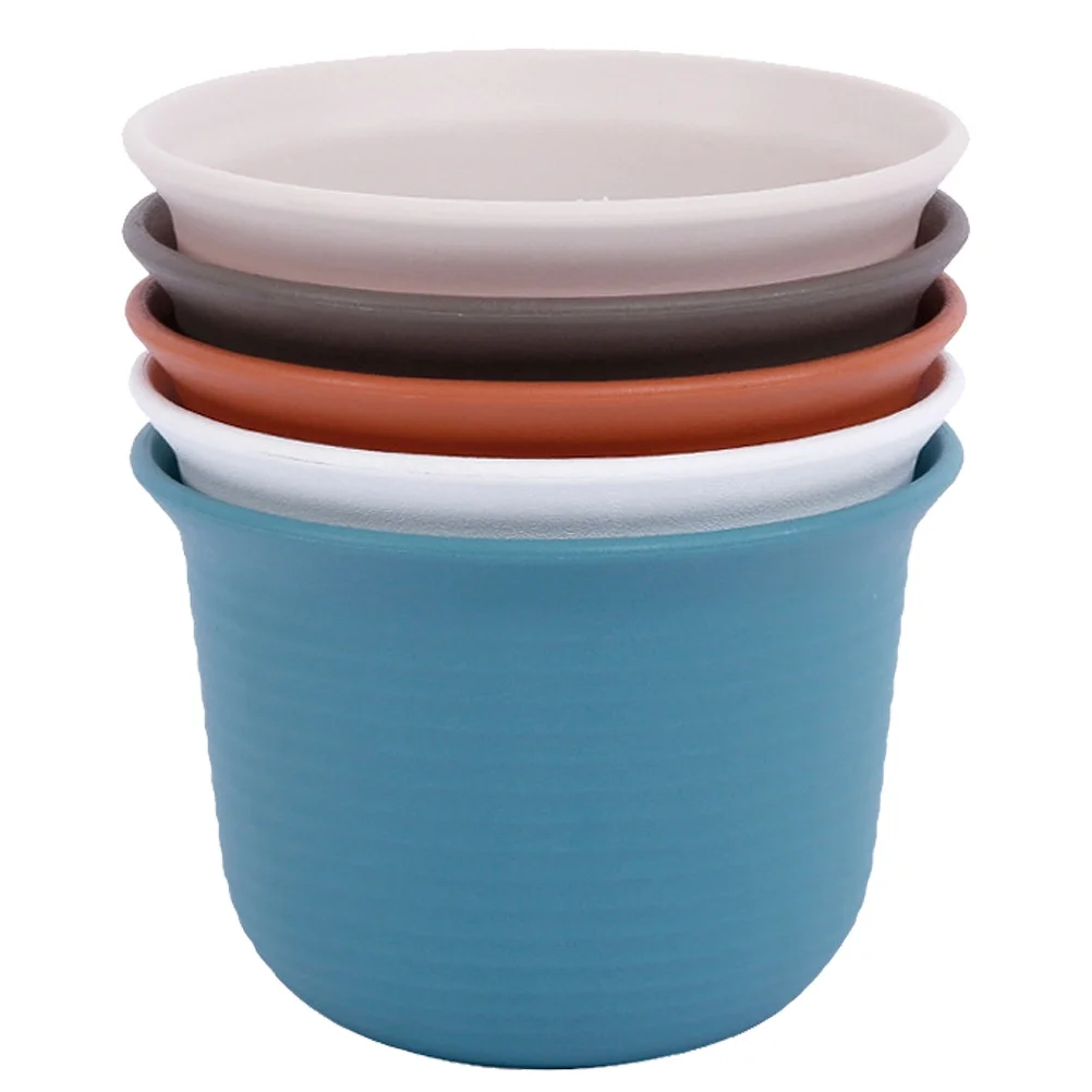 5Pcs Plastic Flowerpot Home Office Ceramic Simulation Planter with Drainage Hole