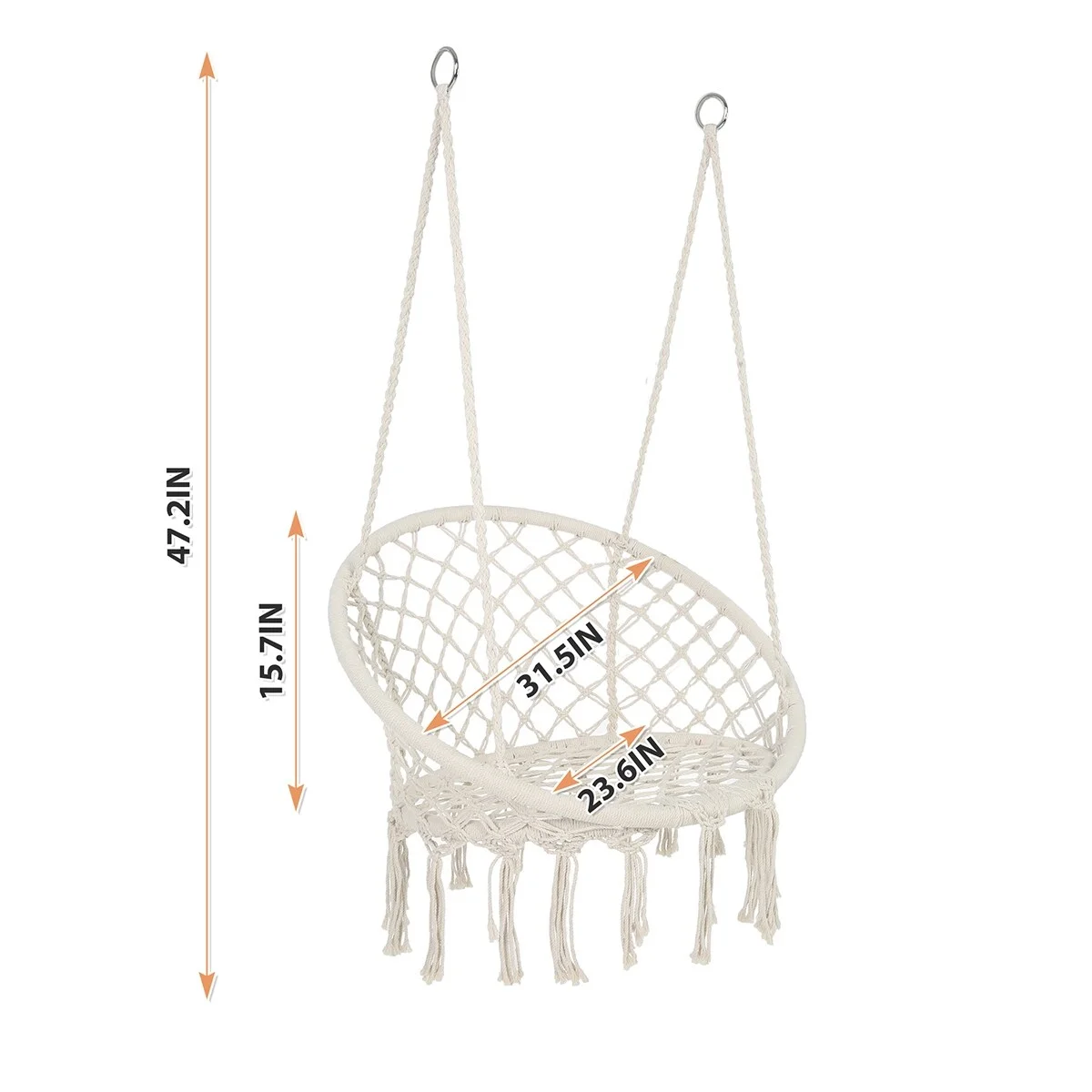 Tatahance 330 lbs Suspended Cotton Rope Hammock Swing Chair Grey
