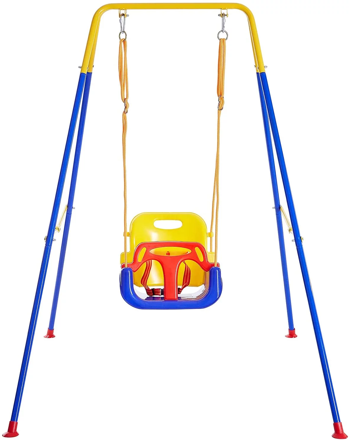 OUWI 3-in-1 Toddler Swing Set with 4 Sandbags, Indoor/Outdoor Baby Swing with Foldable Metal Stand, Kids Swing Set for Backyard, Clear Instructions, Easy to Assemble & Store