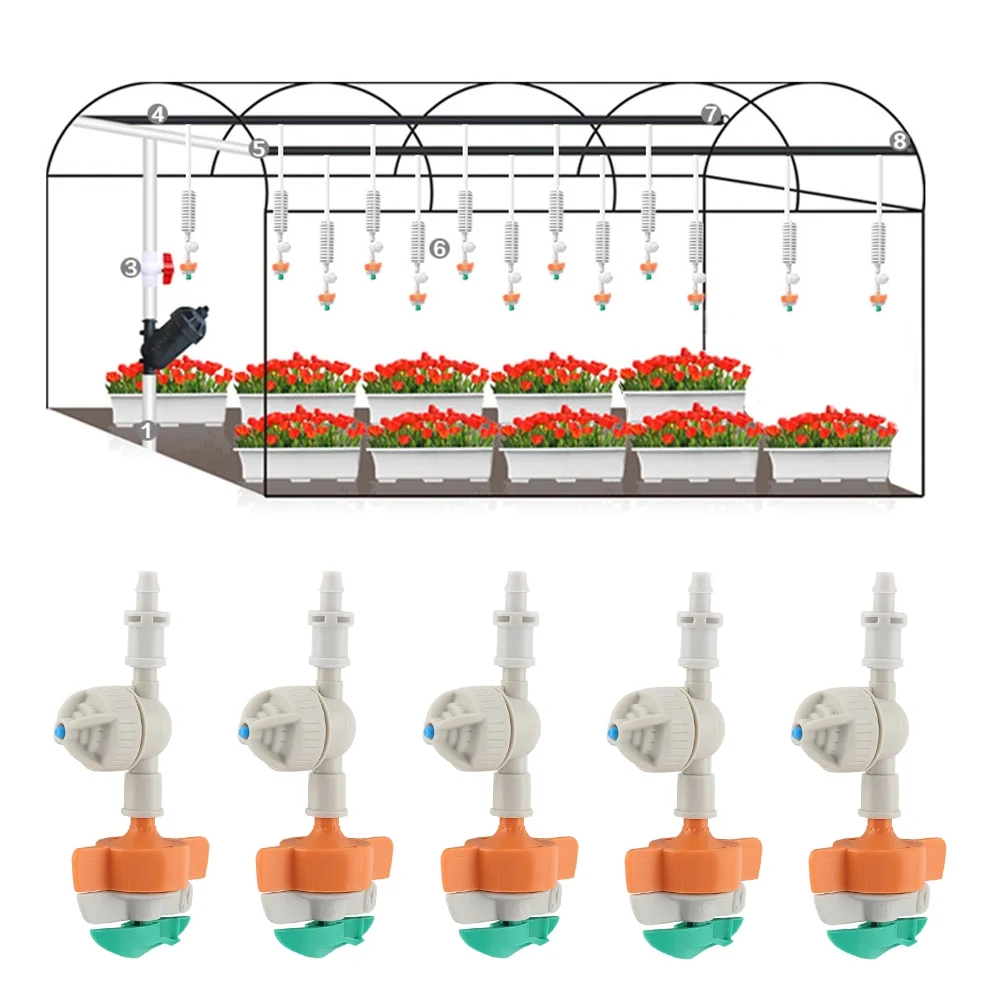 Nimomo 5pcs Micro Drip Fitting Practical Rotary Sprinkler with Antidrip Hanging Sprayer Garden Irrigation Micro Drip Fitting