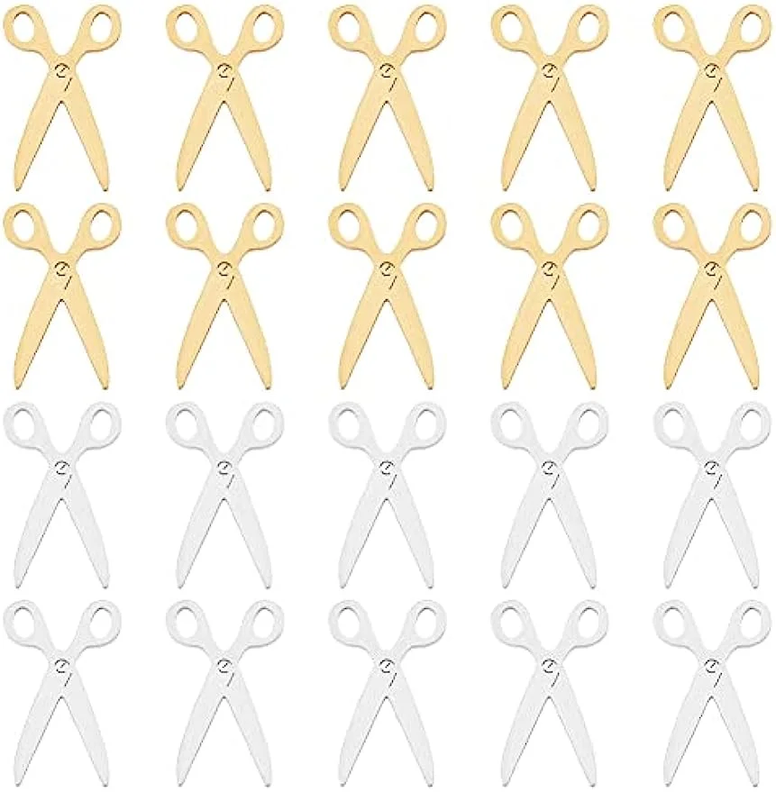 20Pcs 2 Colors Scissors Shape Charms Golden Sewing Scissors Pendants Cute Barber Scissors Charms Stainless