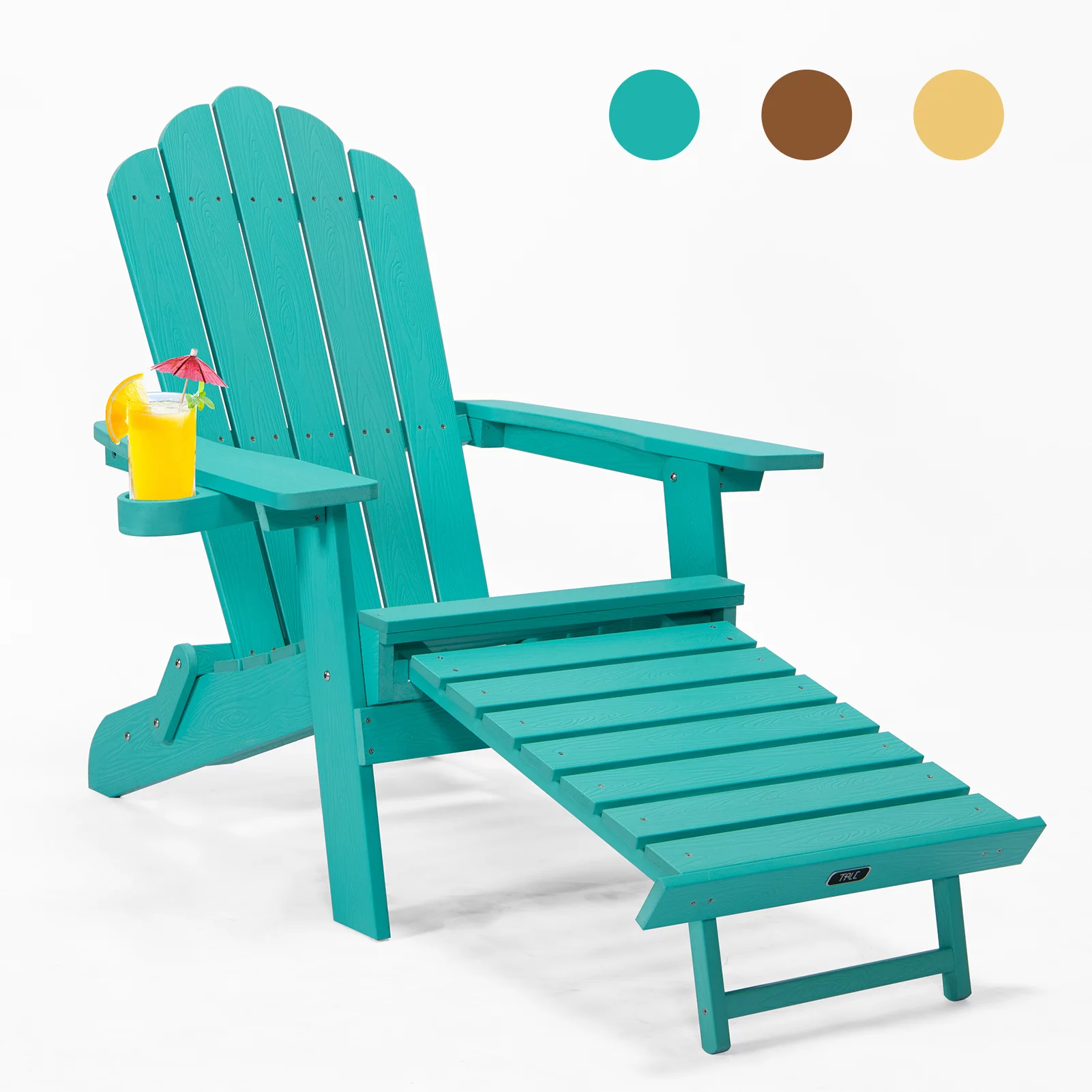 Folding Adirondack Chair with Ottoman and Cup Holder - 47.0 - Ergonomically designed for maximum comfort and convenience in your outdoor spaces!