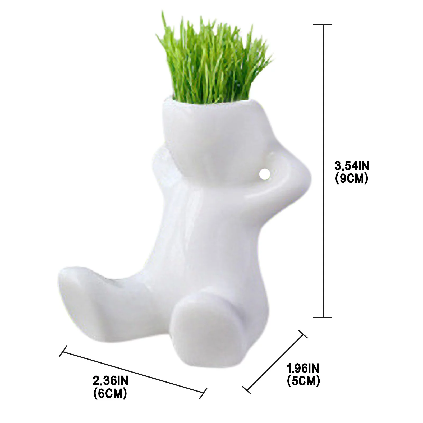 Mini Bonsai Head Grass Hair White Ceramic Plant Garden,Tree Doll