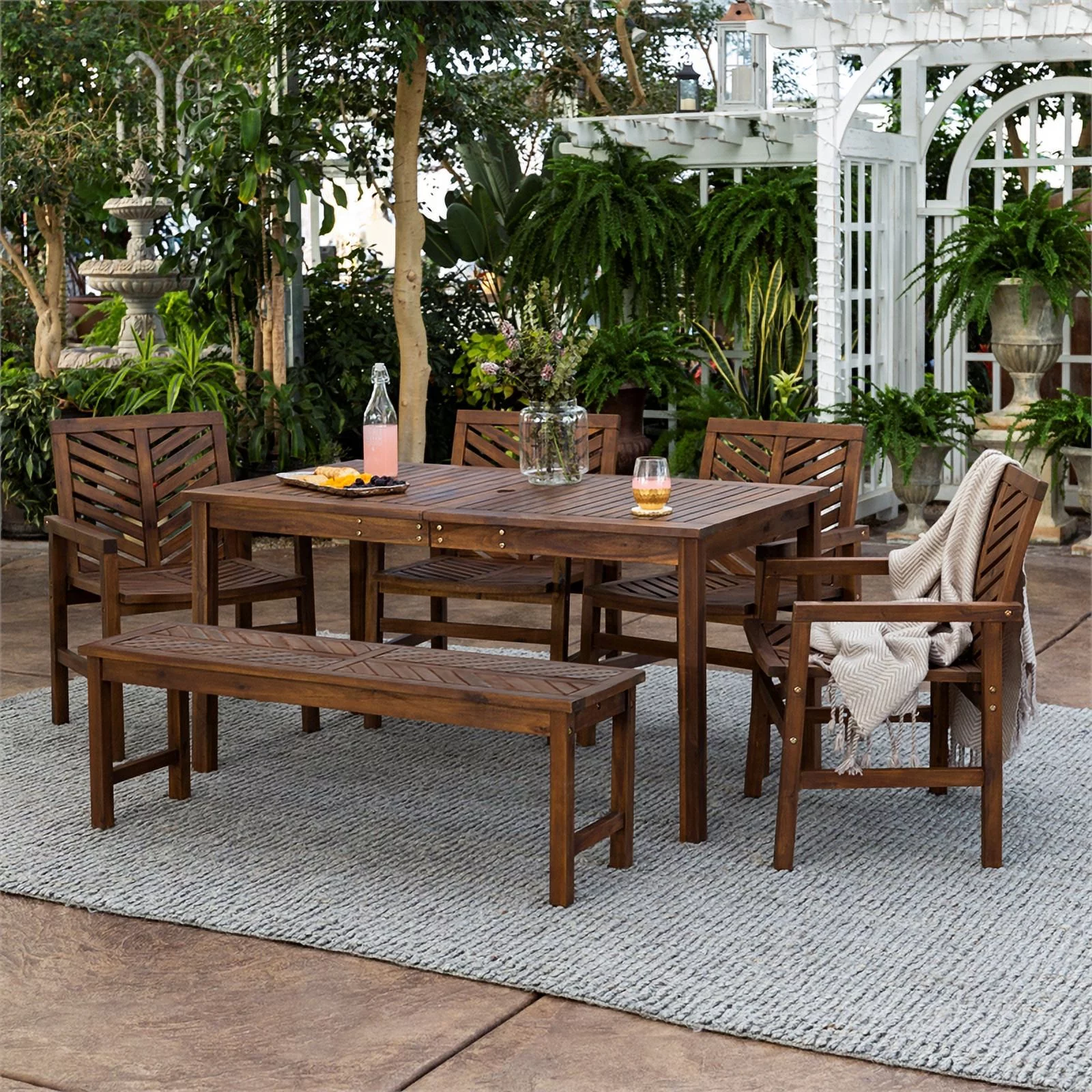 Afuera Living 6-Piece Chevron Outdoor Patio Dining Set in Dark Brown
