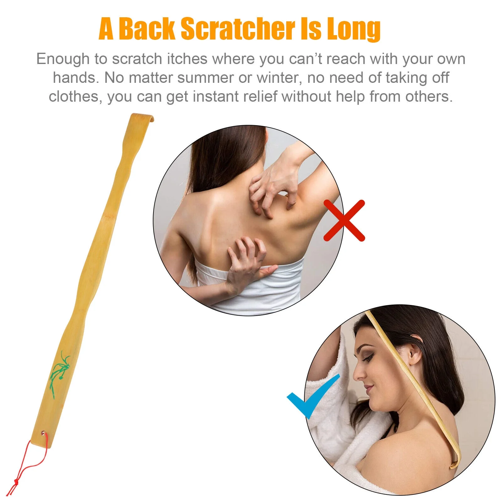 3X Natural Bamboo Wooden Tickling Rake Back Scratcher Pick Itch Relief Tool Gift