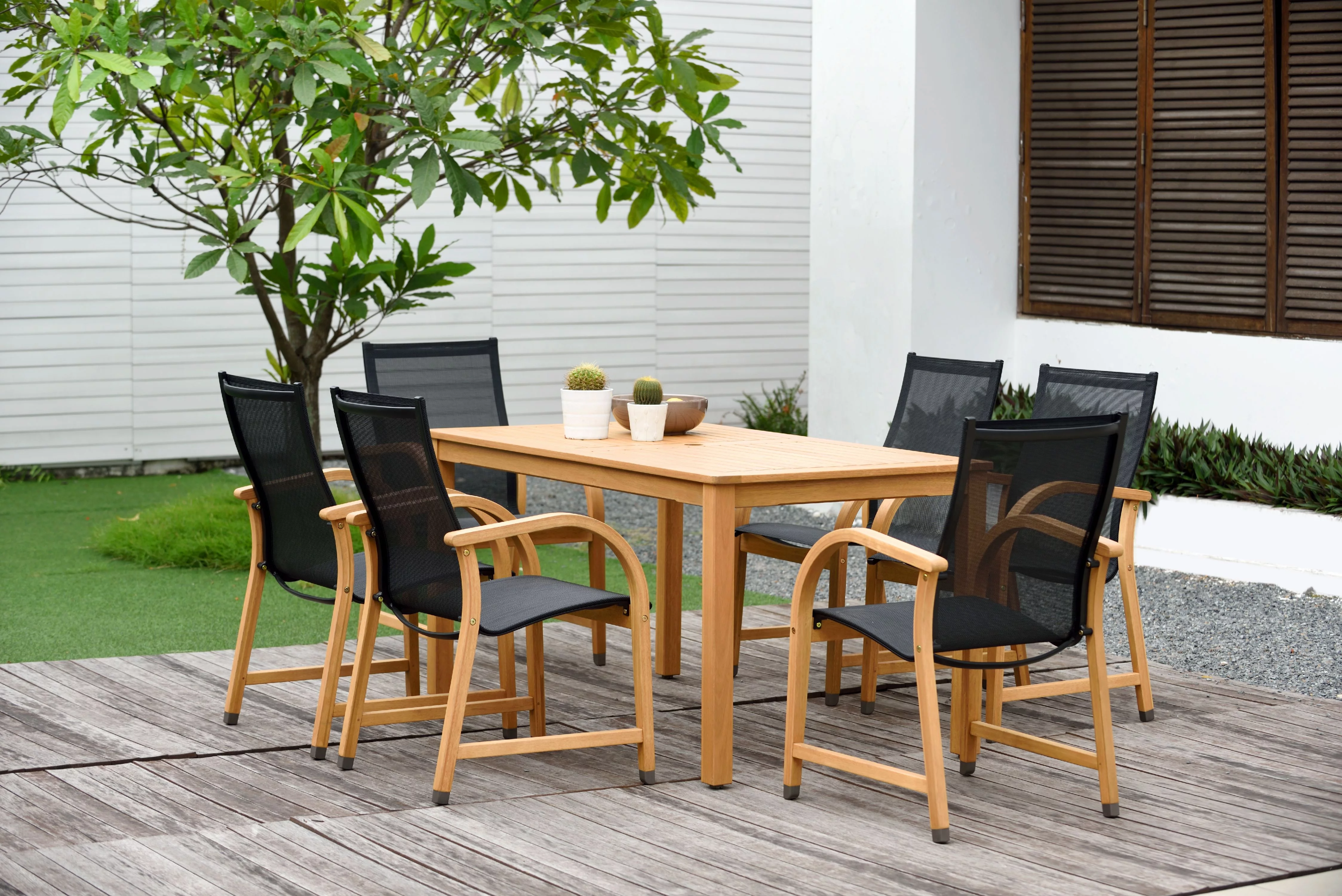 Amazonia Palleau Teak Finish 7 Pieces Rectangular Patio Dining Set
