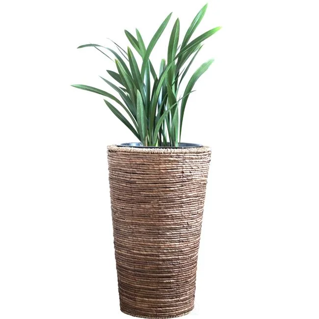 Wicker Banana Rope Tall Floor Planter with Metal Pot, Brown - Large