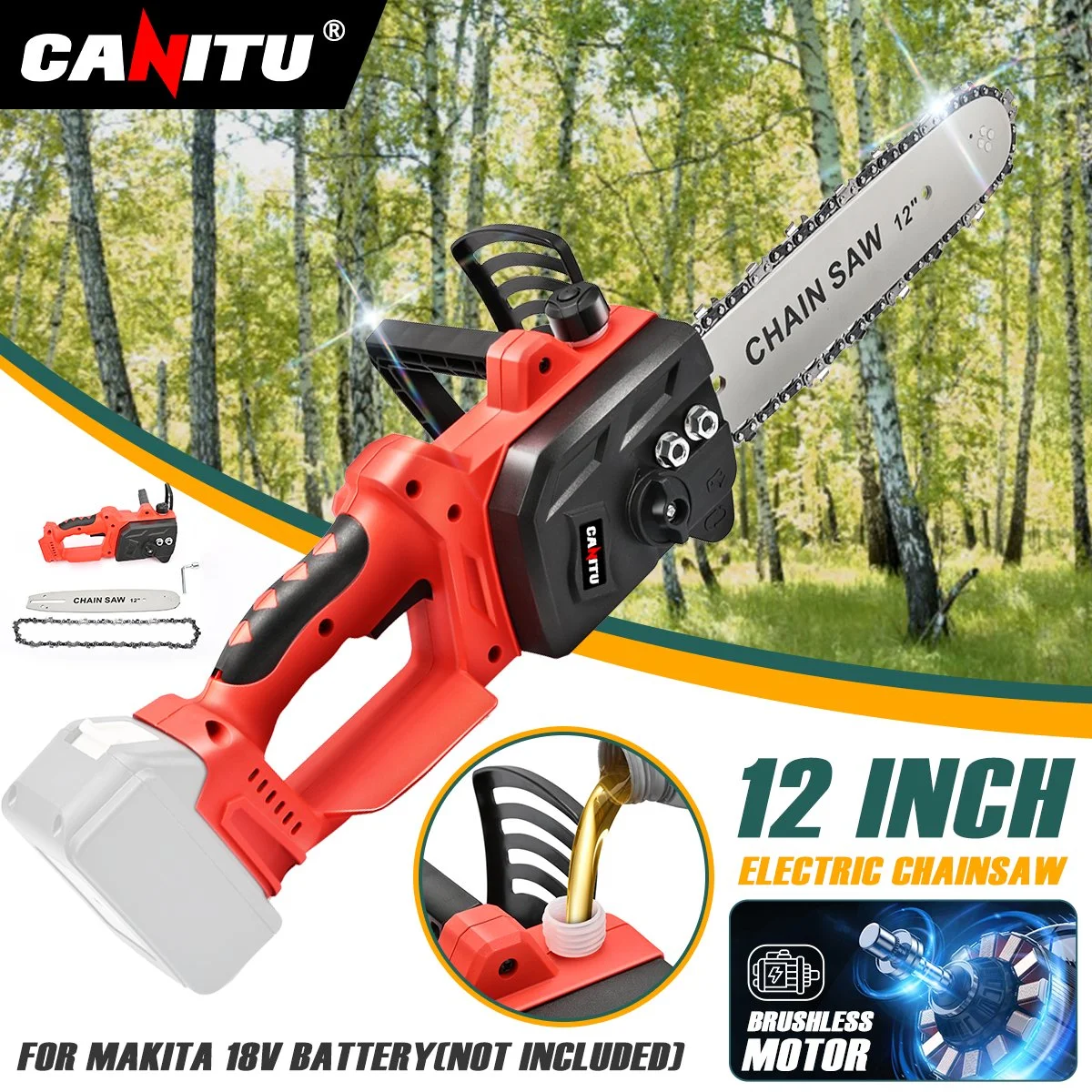ALLTIMES 12'' Electric Cordless Chainsaw for Makita 18V Battery (Not Included) Handheld Chain Saw for Wood Cutting Tree Trimming
