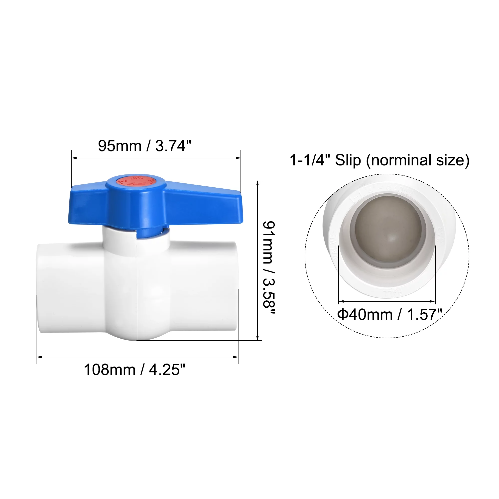 Ball Valve, 40mm ID , PVC Socket End Valve for Aquarium Setup, Sump Pump, Pool, Garden Sprinkler White Blue 2Pcs