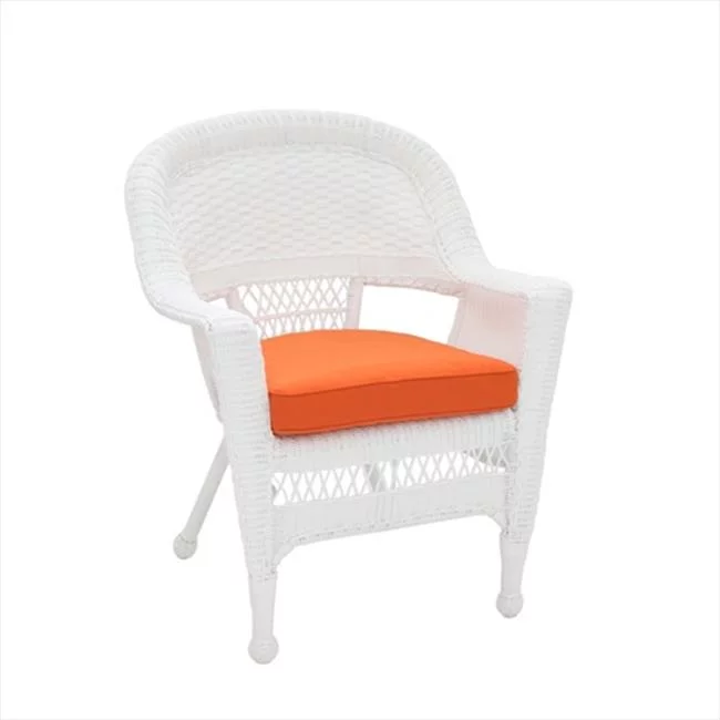 Jeco White Resin Wicker Chair With Orange Cushion - 29.5 x 26 x 36 in.