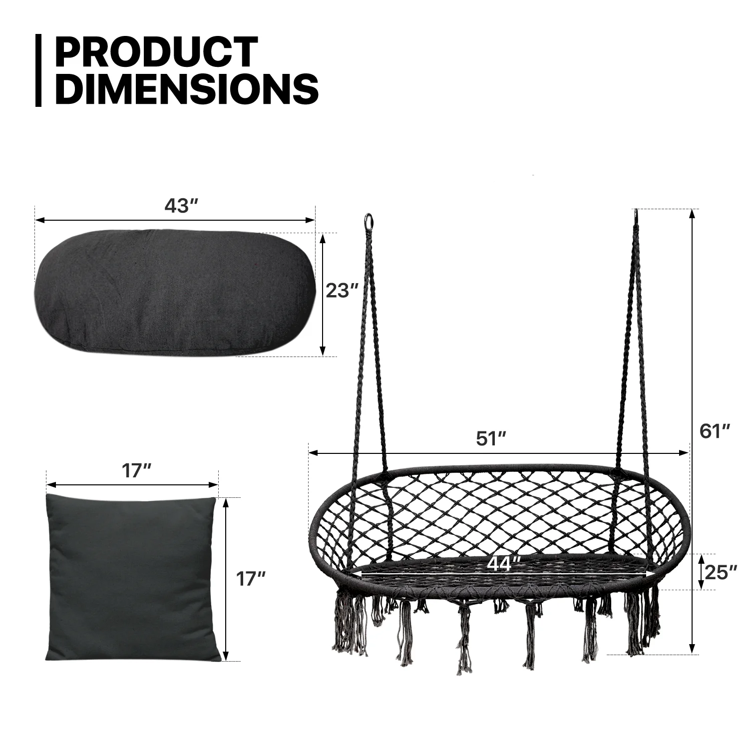 Patio Macrame Hammock Relaxing Chair Garden Hanging Rope Swing 2-Seat w/Cushion