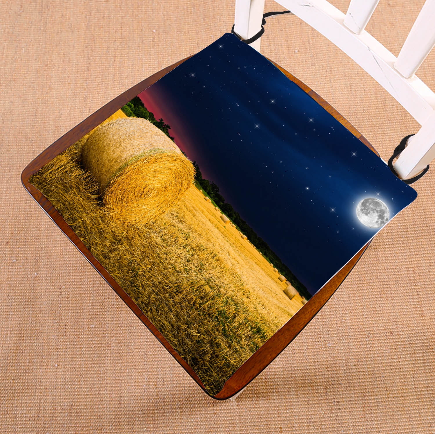 YKCG Hay Bales in the Night Mystic Auumn Scenery Seat Cushion Chair Cushion Floor Cushion Twin Sides 18x18 inches