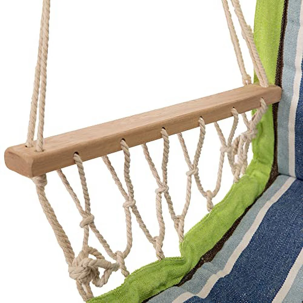 Castaway Living Hammock Chair, Hanging Rope Cushioned Swing with Quick Dry Fabric for Indoor & Outdoor Use - Blue and Green Stripe