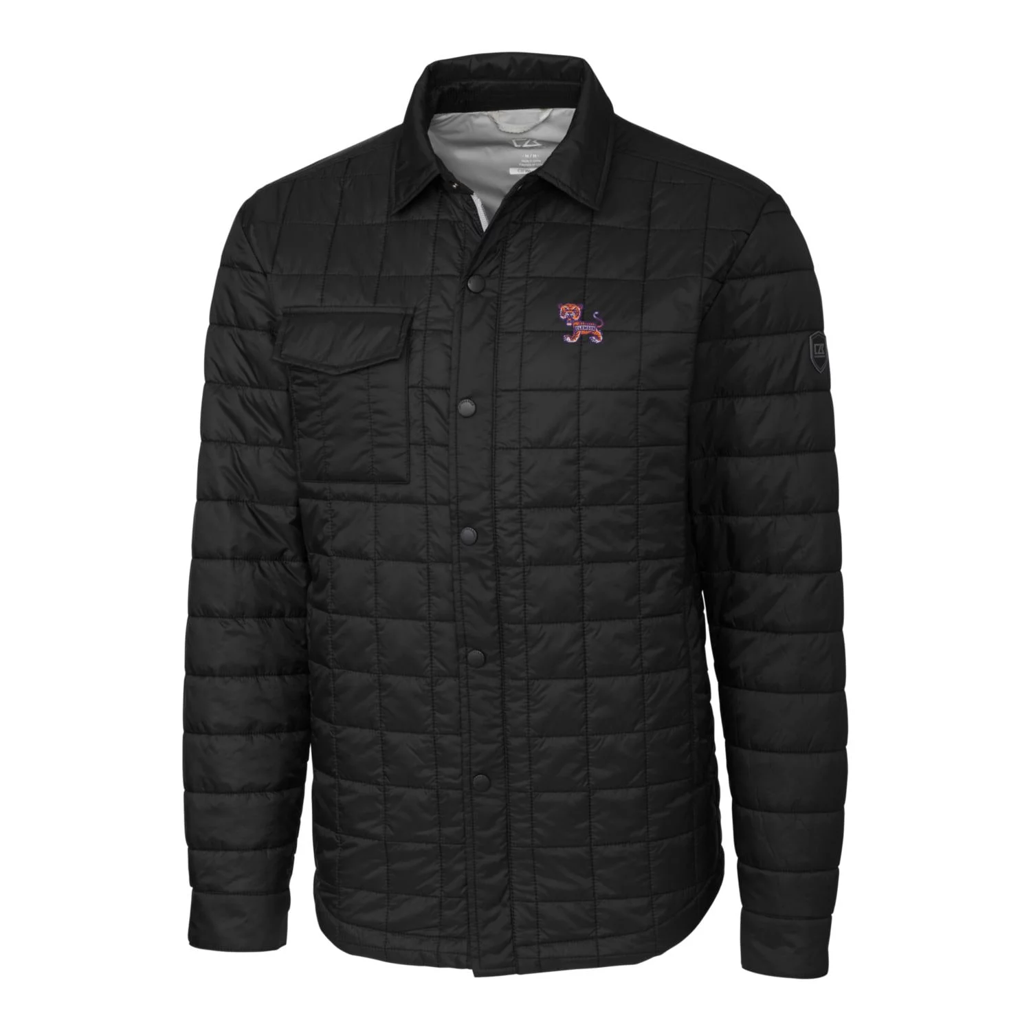 Men's Cutter & Buck Black Clemson Tigers Rainier PrimaLoft Eco Insulated Quilted Button-Up Shacket
