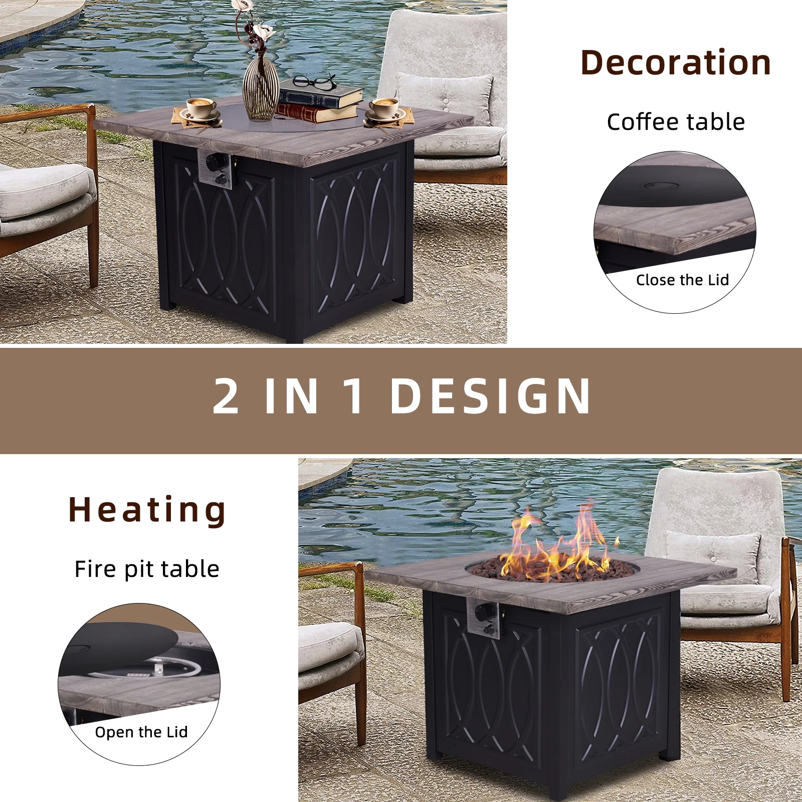 Terrafab Top + Metal Base Firepit Internal Gas Tank KD Round
