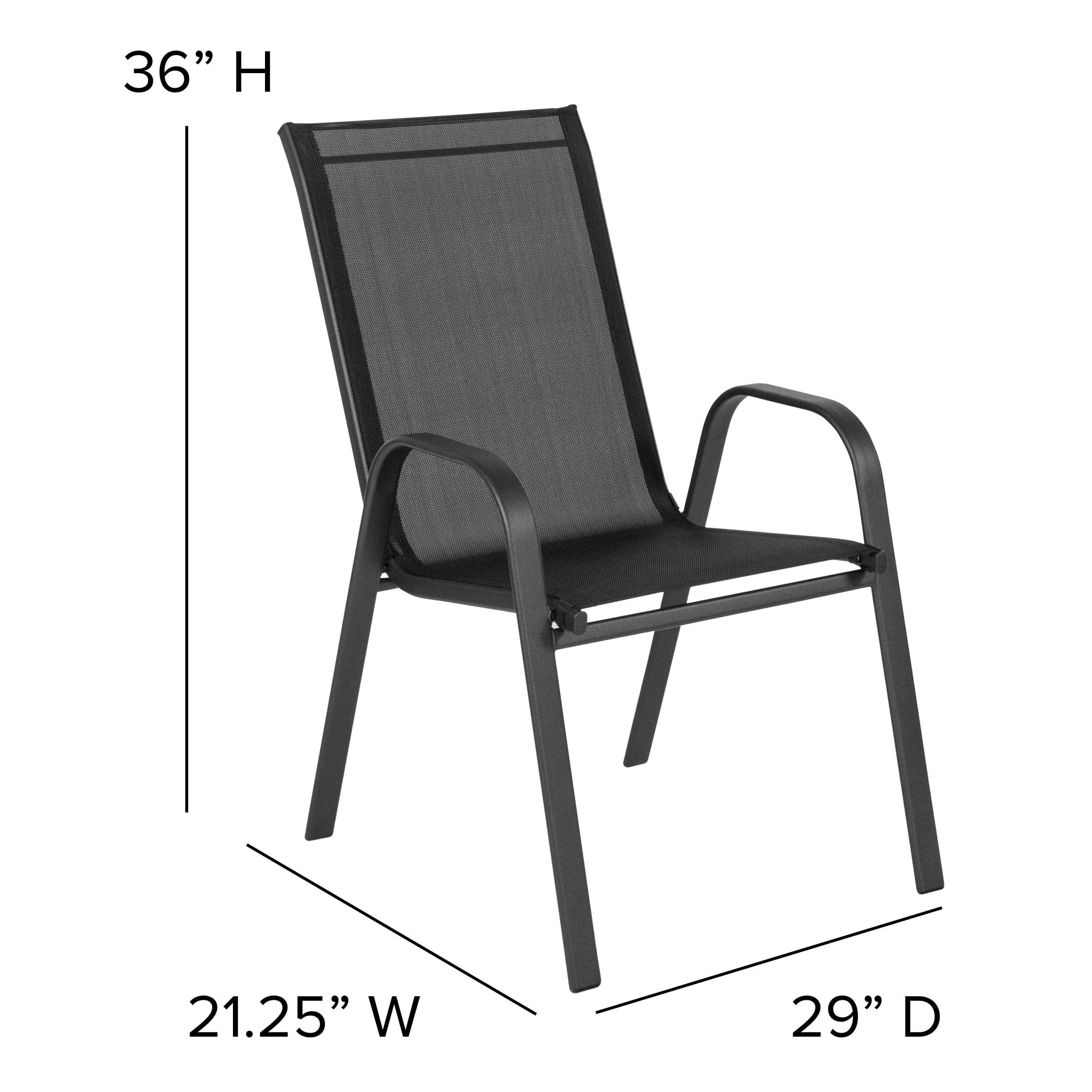 Flash Furniture Brazos Series 3-Piece Steel Glass Patio Table and Chair Set, Black