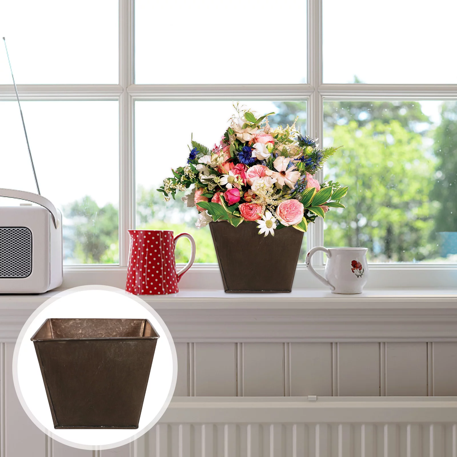 Guichaokj 3pcs Square Creative Plant Pot Home Garden Planter Antique Iron Flower Bucket