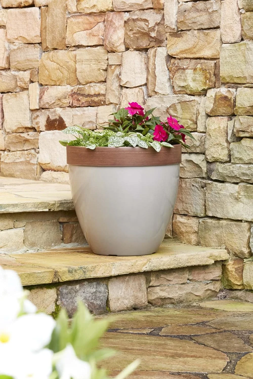 Hornsby Resin Outdoor Planter With Drainage Hole And Plug, Taupe