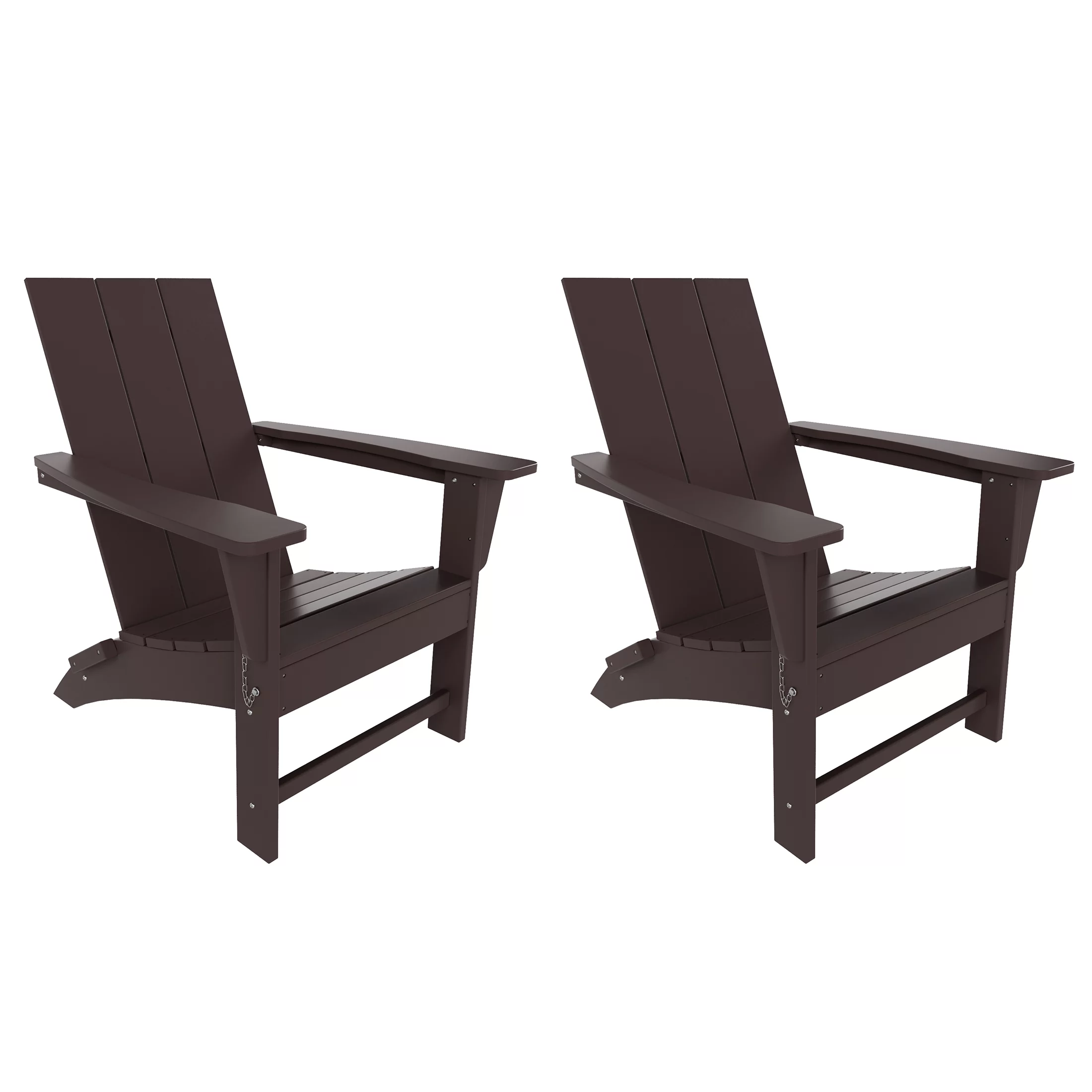 WestinTrends Ashore Adirondack Chairs Set of 2, All Weather Poly Lumber Outdoor Patio Chairs, Modern Farmhouse Foldable Porch Lawn Fire Pit Plastic Chairs Outdoor Seating, Dark Brown