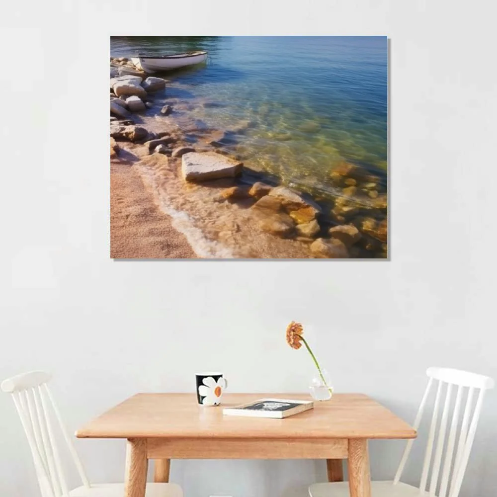 QCPP Canvas Wall Art Lake Garda shore near Malcesine Italy Painting Poster Print Pictures On Canvas Framed Giclee Artwork Ready to Hang for Home Office Wall Decor 20x16in