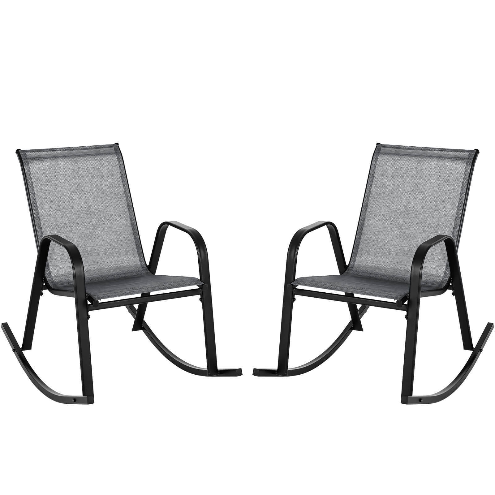 2pcs Patio Rocking Chair Heavy-Duty Metal Rocker Outdoor Anti-Slip Gray