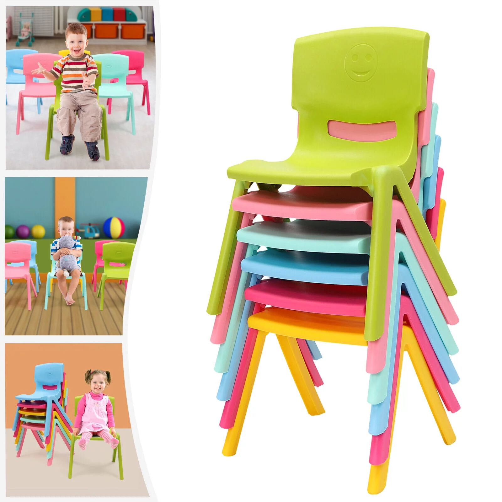 ZhdnBhnos 6pcs Stackable School Chairs with 11inch Height Seat Portable Outdoor Plastic Colorful Kids Chair Preschool Learning Chairs