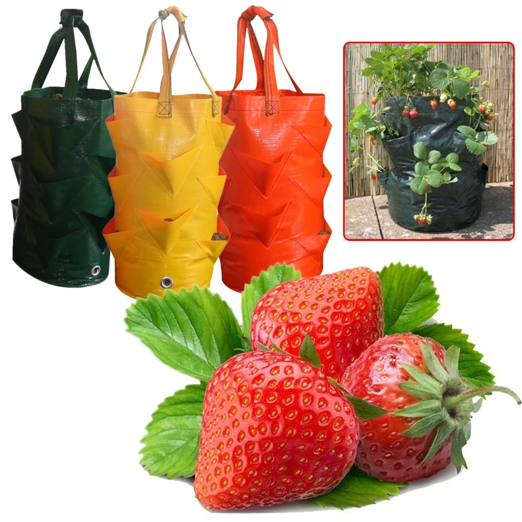 TureClos Plastic Planter Bag Flower Herb Strawberry Hanging Planter Growth Bag Pouch