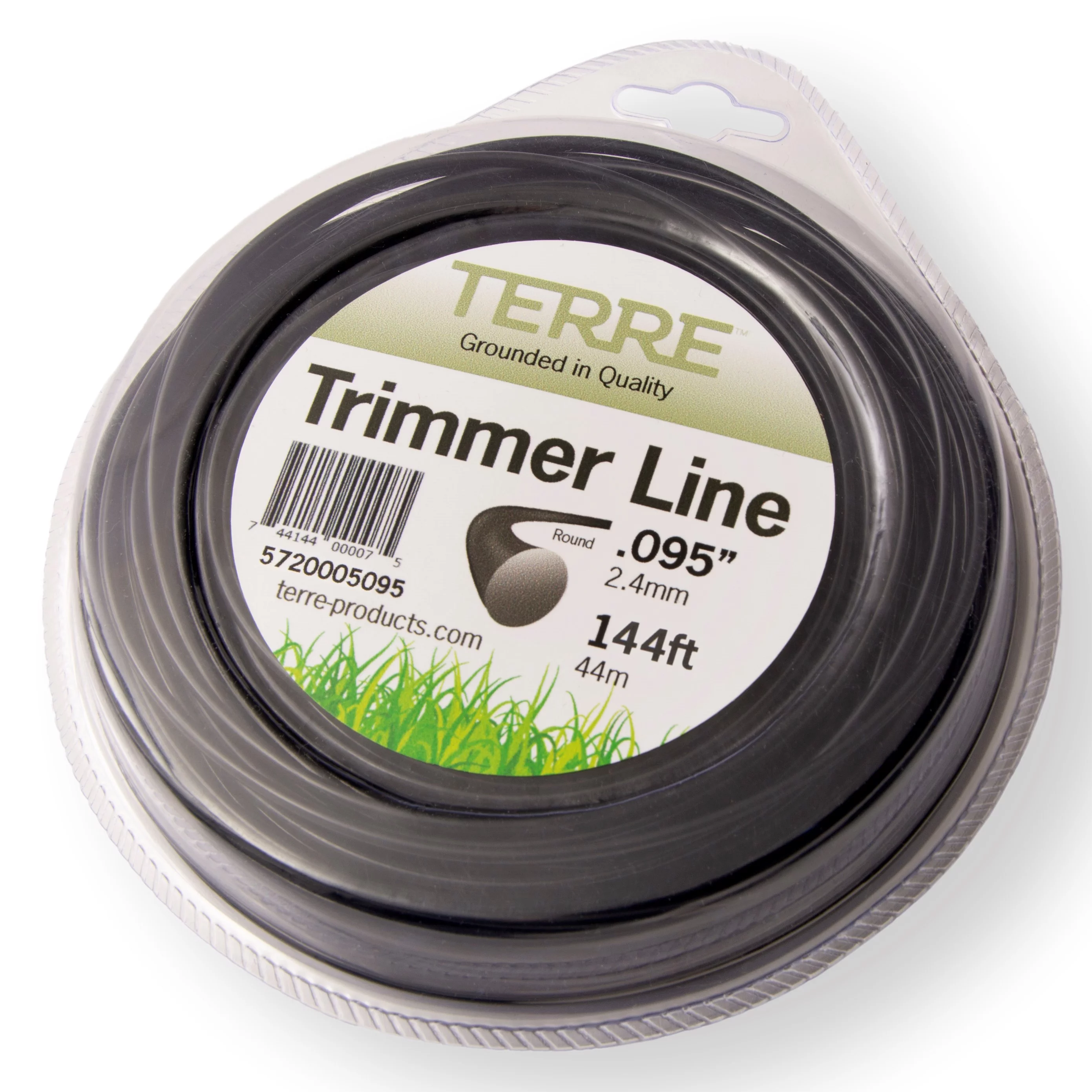 Terre Products Commercial Grade 095 Trimmer Line Round,  pound Green Quality Weed Eater String, Line Length 144 ft. or 44 m., Weed Wacker String Trimmer Replacement Size .095 inch or 2.4mm.