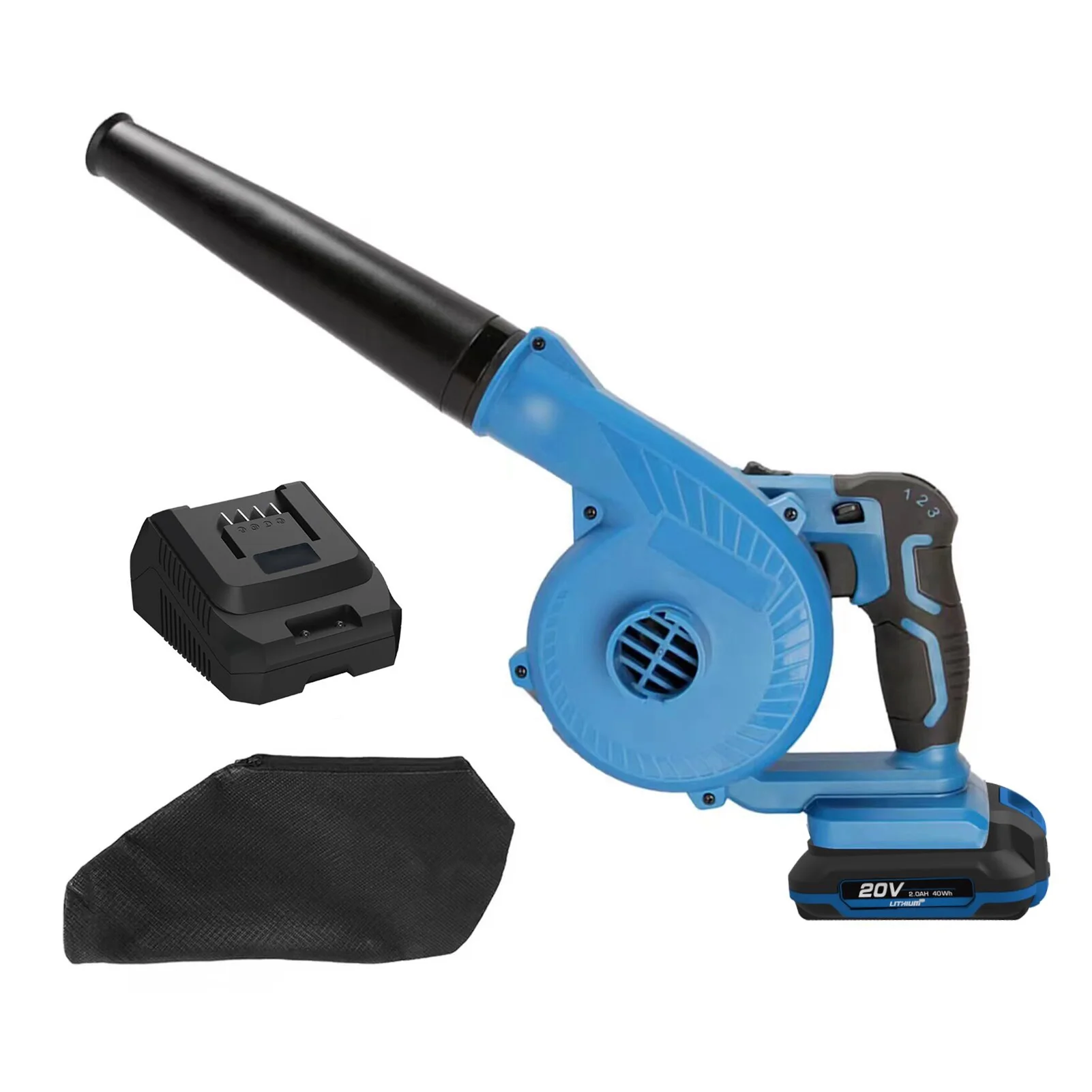 Vistreck Jobsite Blower, Cordless Lightweight Blower Kit with 20 V 2.0 Ah Battery, Fast , 3 Variable Speeds, for Blowing Dust, and Light Duty Workshop Cleaning