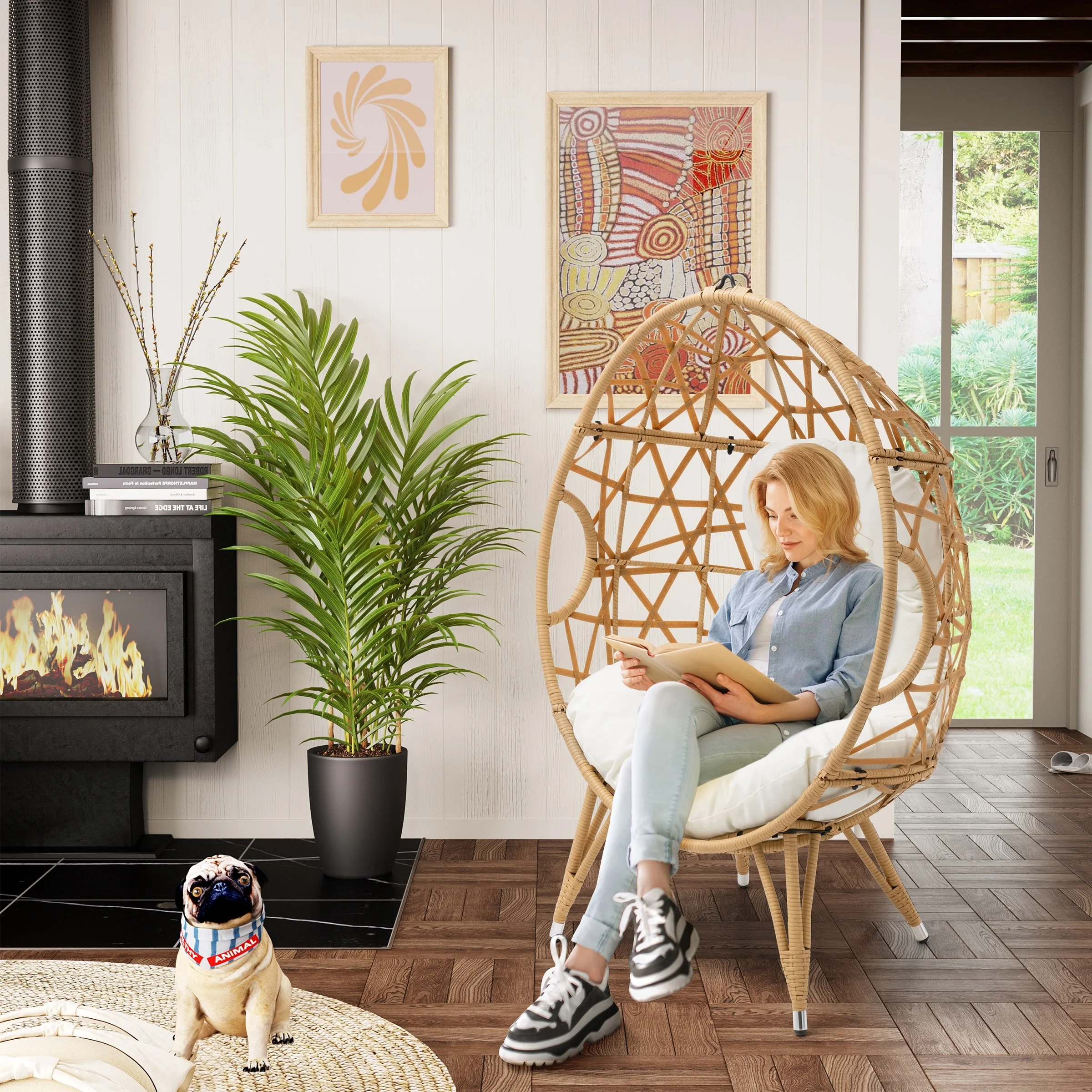 VREDHOM  Patio Wicker Egg Chair with Cushion and Pillow 39