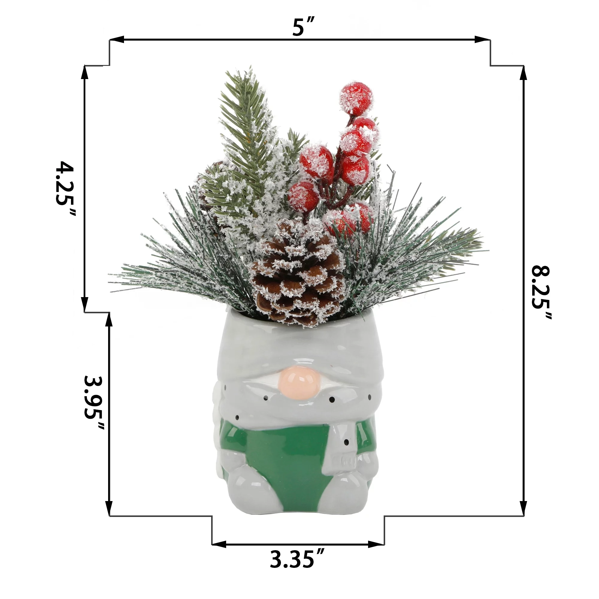 Flora Bunda CH2099E-GN Xmas Mix in Gnome Ceramic Pot 3.25X3X4