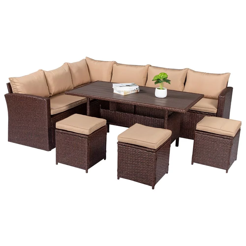 UBesGoo 8PCS Rattan Conversation Set Patio Furniture Set Brown