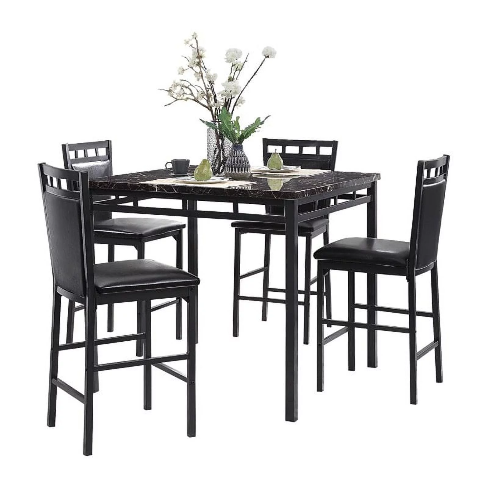 Pemberly Row 5 Piece Faux Marble Top Counter Height Dining Set in Black