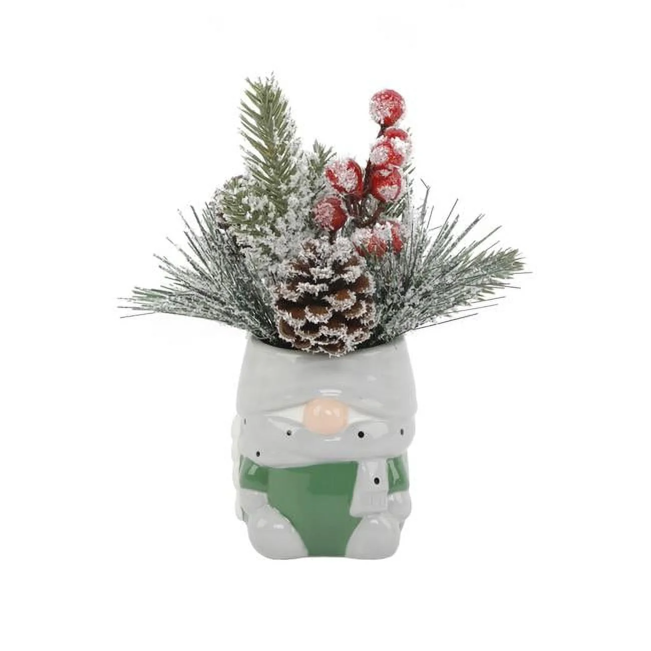 Christmas Mix in Gnome Ceramic Pot - Green - 3.25X3X4