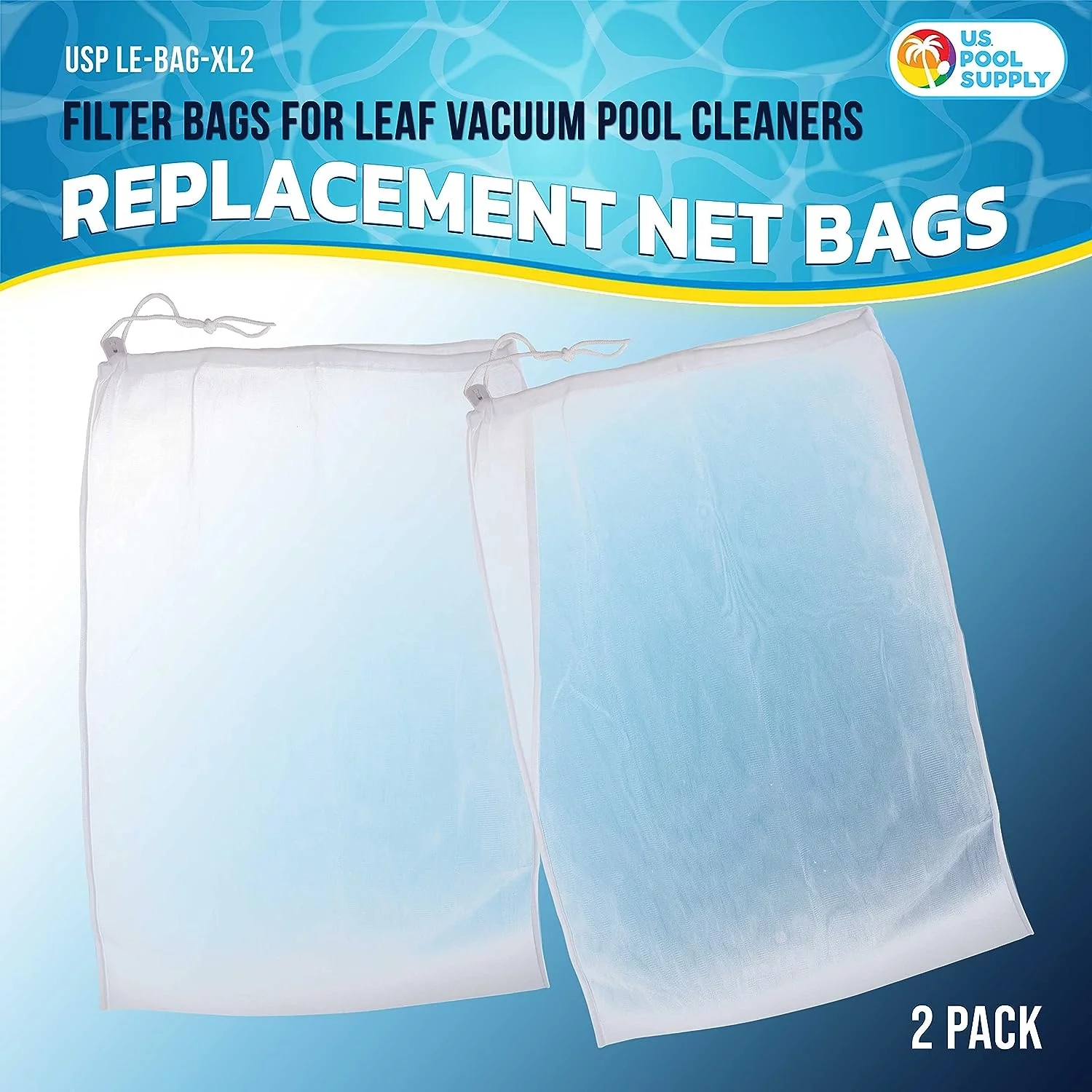 U.S. Pool Supply Fine Mesh Filter Bags for Leaf Vacuum Pool Cleaners, 2 Pack - Large 16