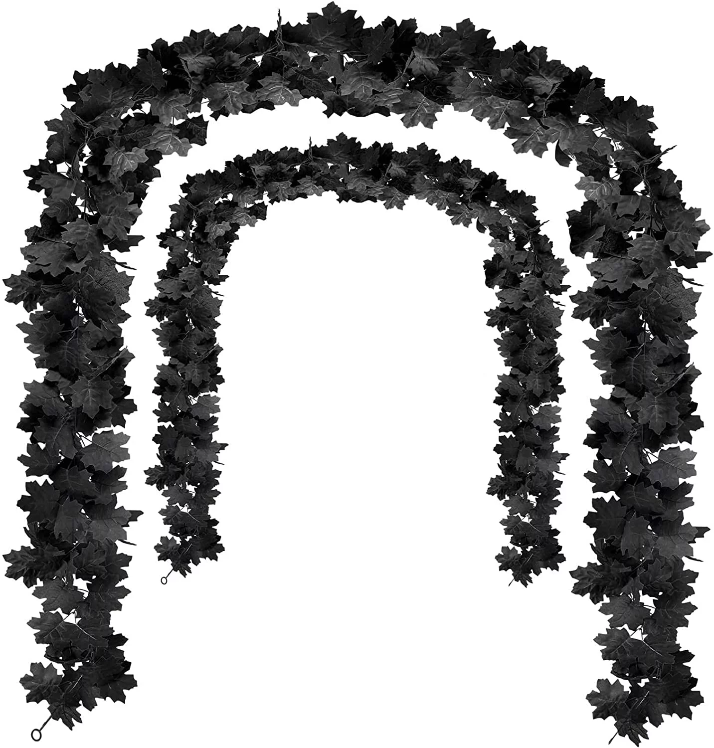 2PCS Black Maple Leaf Garland, Artificial Hanging Fall Leave Maple Vines, Fall Floral Garlands Thanksgiving Decor for Home Wedding Party Fireplace Wall Decorations