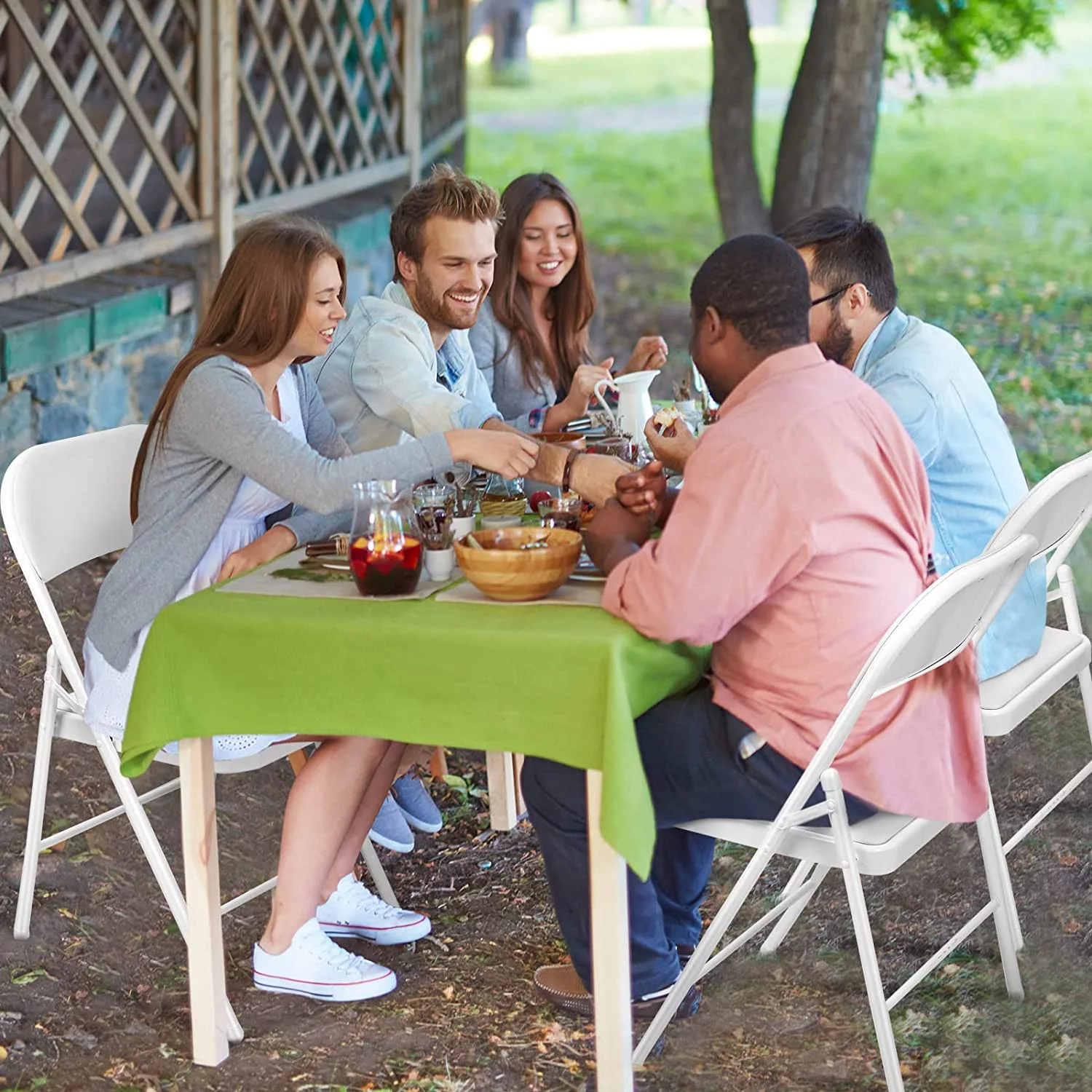 Vebreda Folding Chair (4 Pack) Vinyl Padded Seat Metal Frame Home Office, White