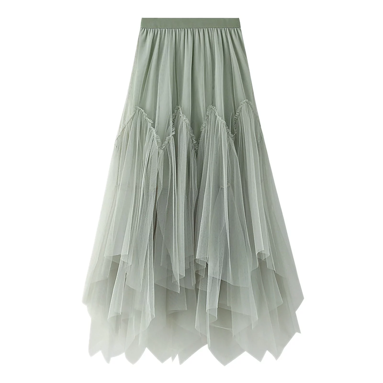 Autumn Tennis Skirt Women'S A Line Fairy Elastic Waist Tulle Midi Skirt High Waist Skirts Mesh Dress Solid Color Irregular Yarn Skirt Skirt Sets Women 2 Piece Outfits Dressy