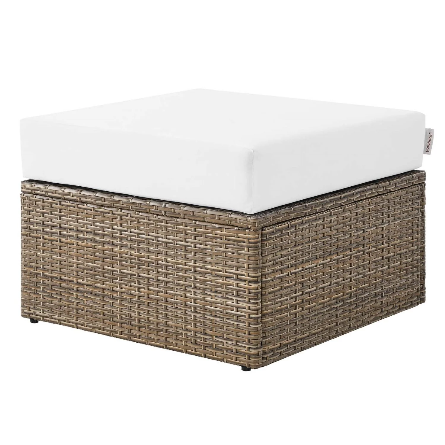 Ottoman Lounge Chair, White, Rattan, Wicker, Outdoor Patio Balcony Cafe Bistro Garden Hospitality Restaurant, Modern Contemporary HB34589