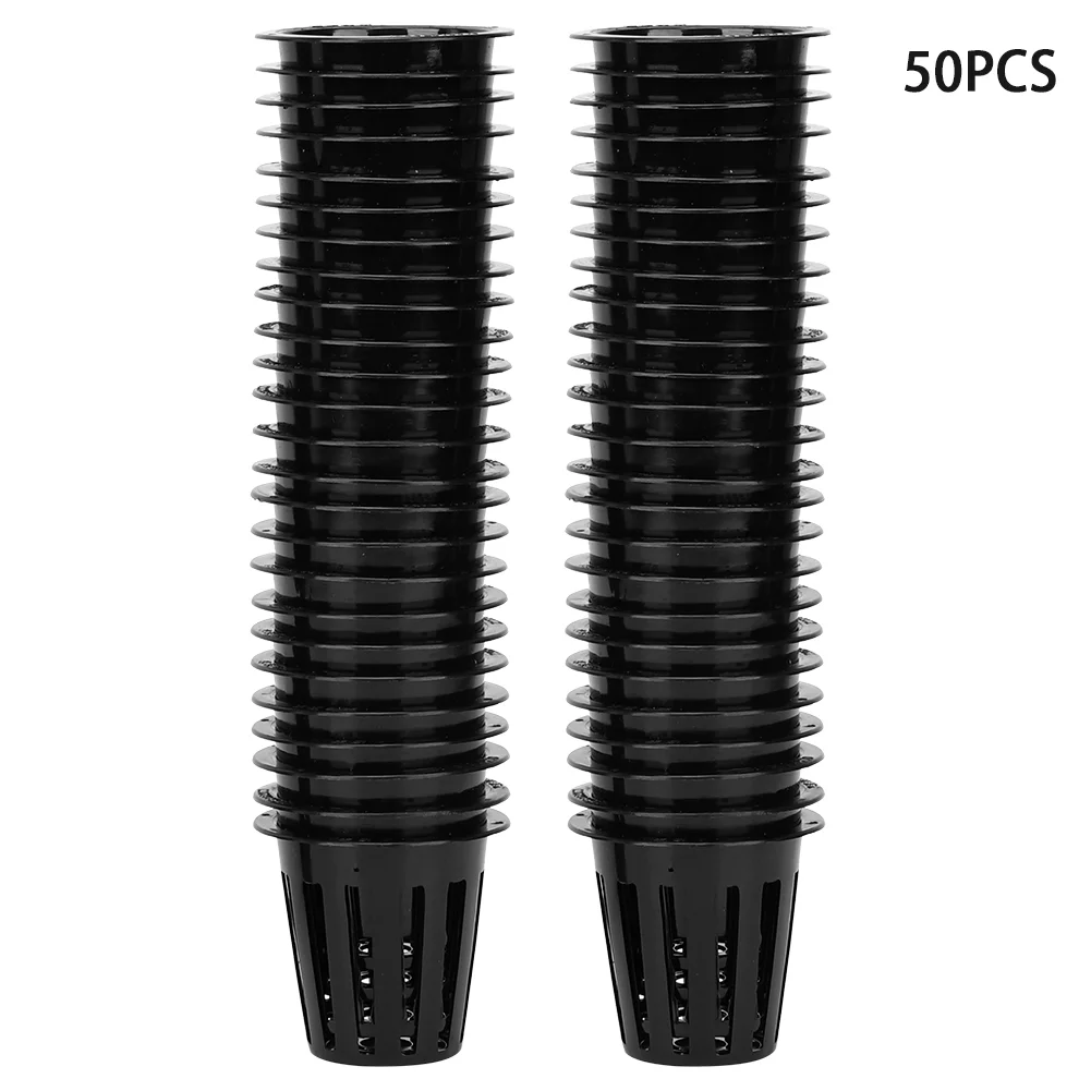 50Pcs Hydroponics Mesh Pot, Hydroponics Aeroponic Pot Soilless Plant Flower Growing Basket Mesh Pot Net for Greenhouse(Black)
