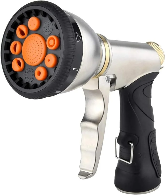 Hose Nozzle 9 Adjustable Patterns Hose Nozzle Heavy Duty Metal Hose Nozzle Spray Non-Slip Water Sprayer for Cleaning/Watering Lawn Garden/Pet Shower/Car Wash